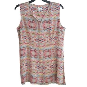CAbi Style #760 Pink Aztec Sheer Sleeveless Button-Down Long Blouse Size L